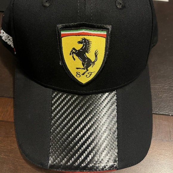 Scuderia Ferrari Official Racing F1 Logo Strapback Adjustable Hat Carbon Cap NEW - Picture 4 of 4